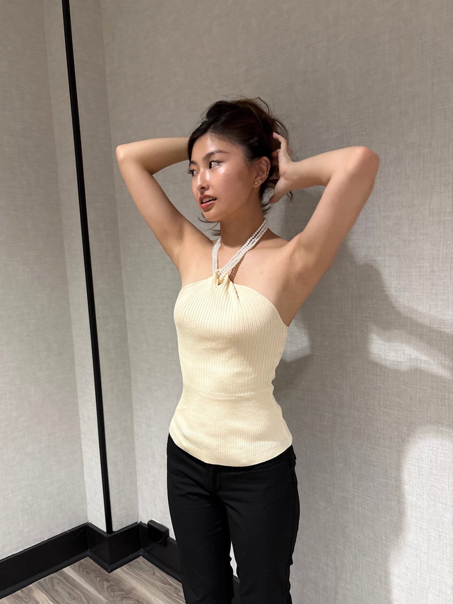 Pearl-Neck Sleeveless Top