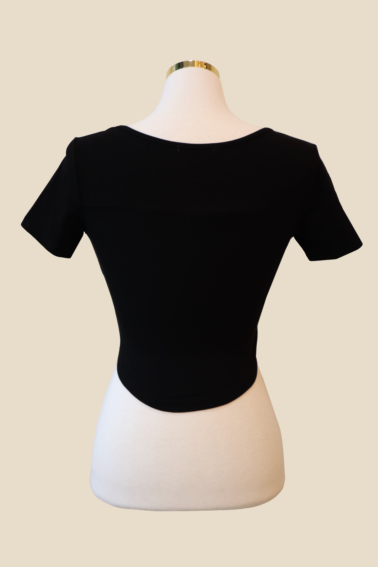 Padded Zipper Squared-Neck Short Sleeve