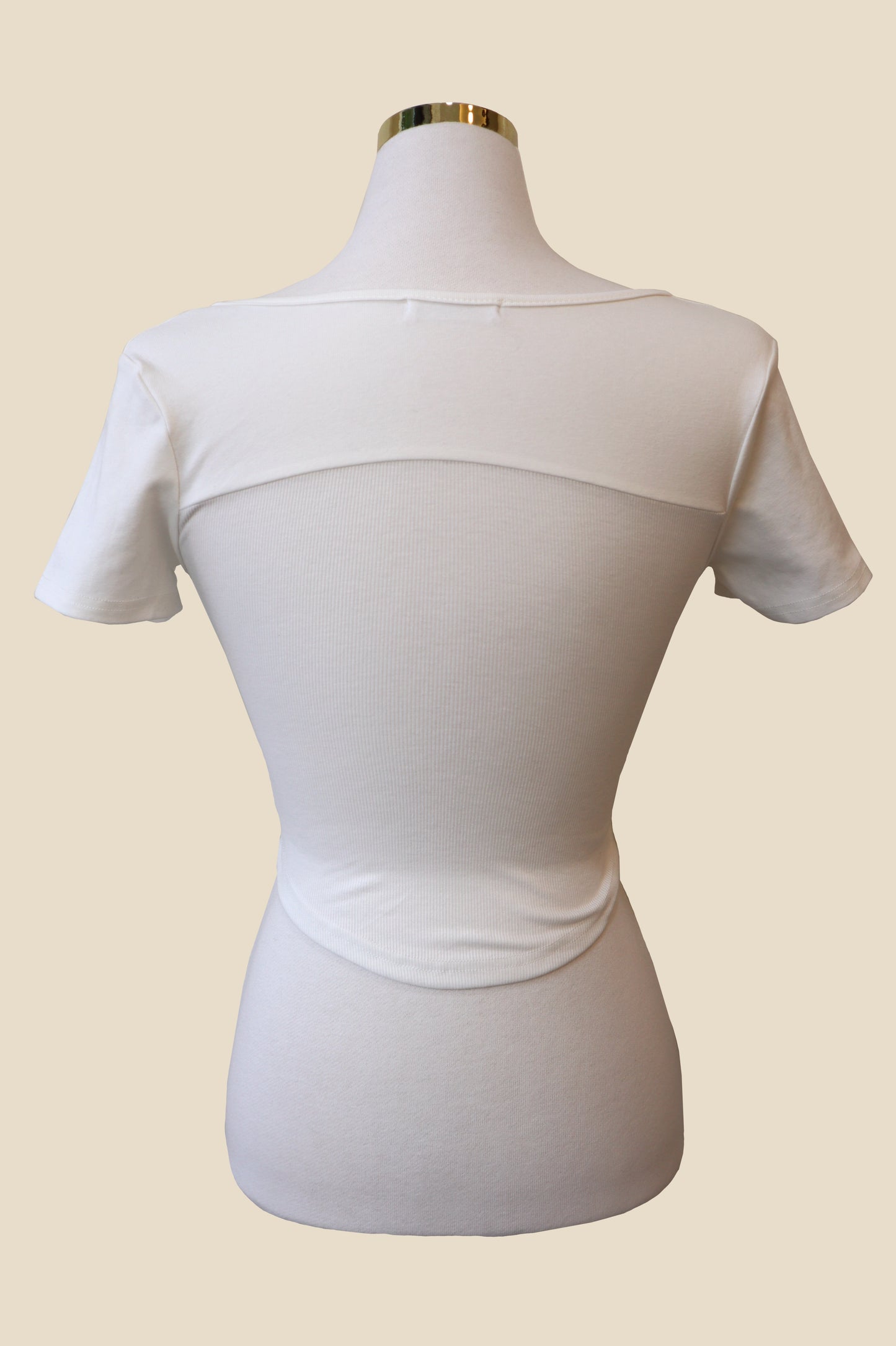 Padded Zipper Squared-Neck Short Sleeve