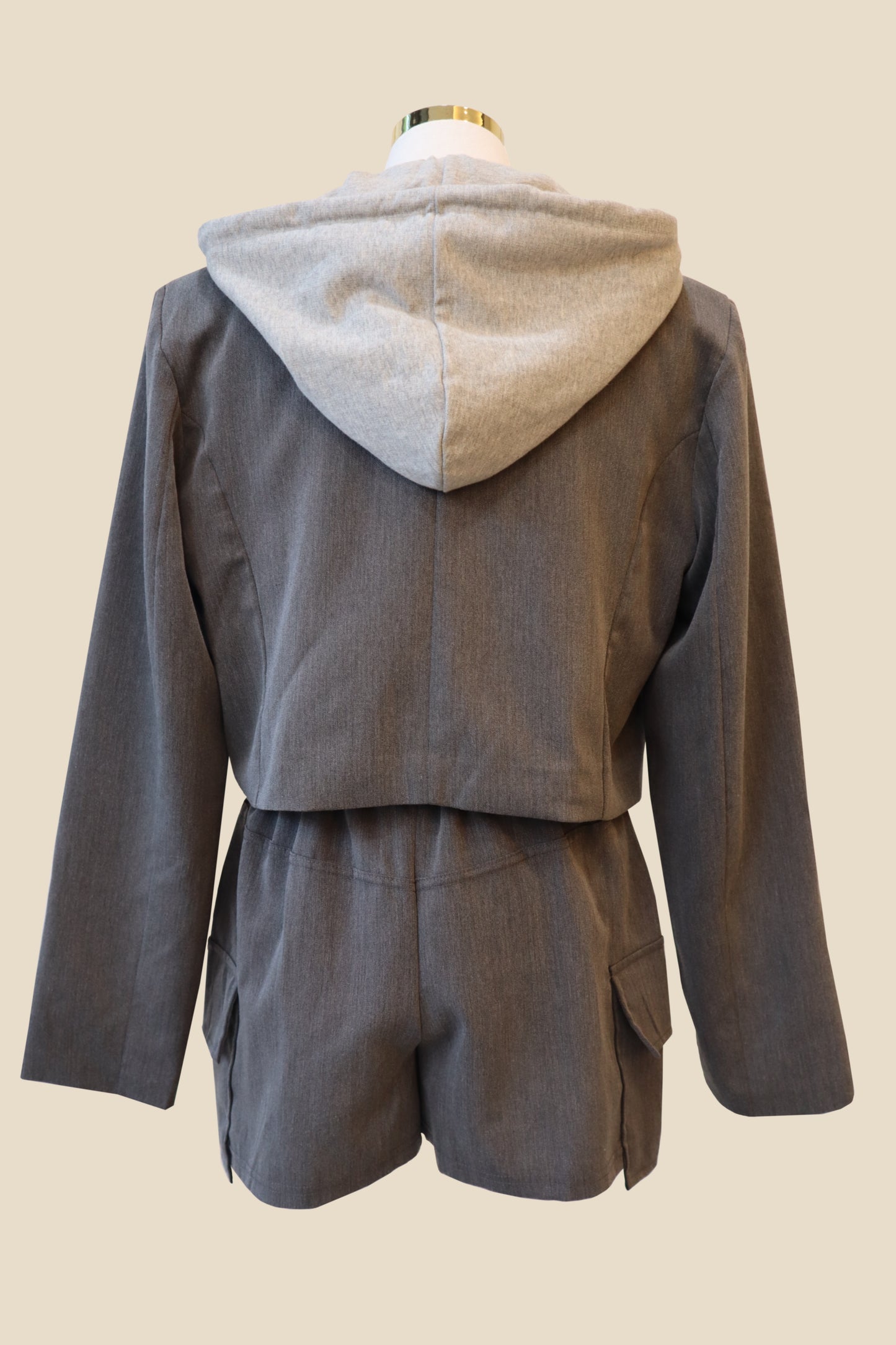 Two-Toned Hooded Blazer Skort Set
