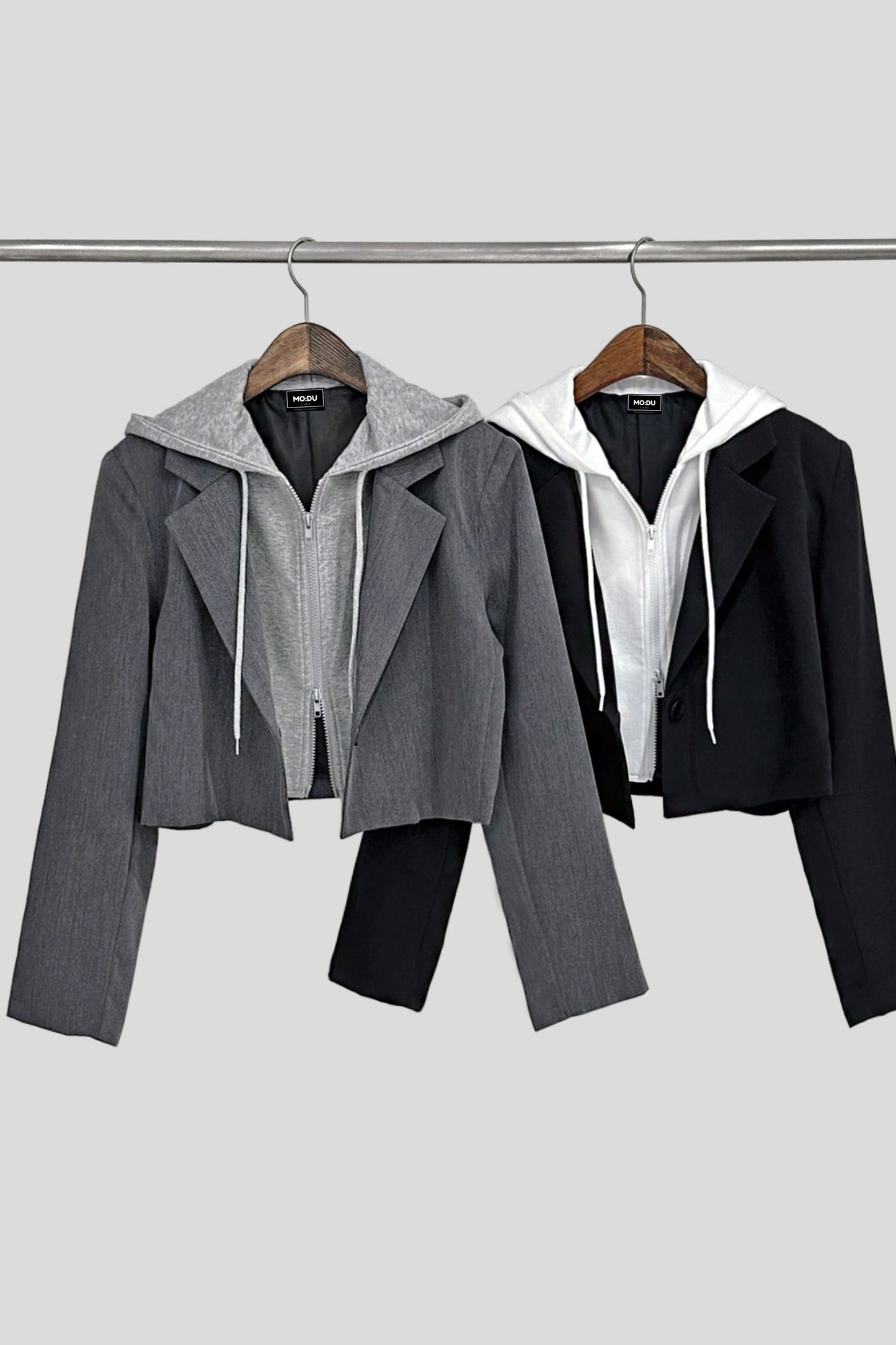 Two-Toned Hooded Blazer Skort Set