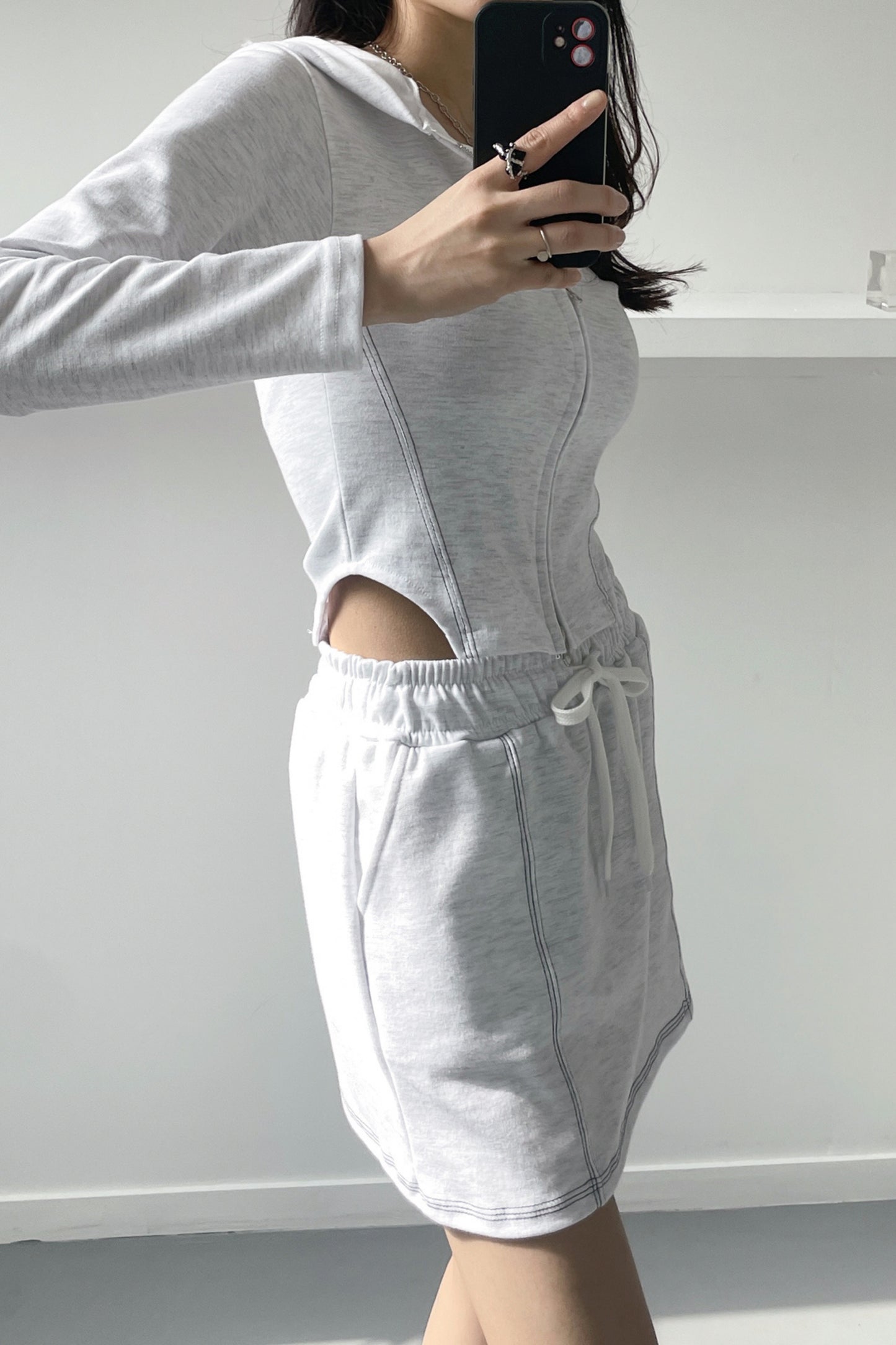 Stitch Side Slit Hooded Zip-Up