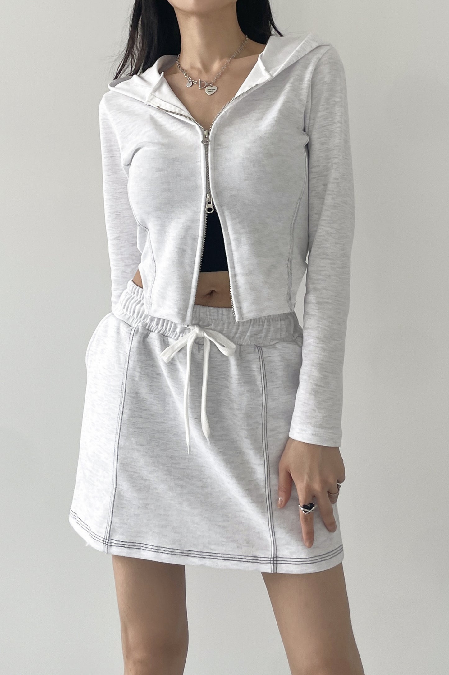 Stitch Side Slit Hooded Zip-Up