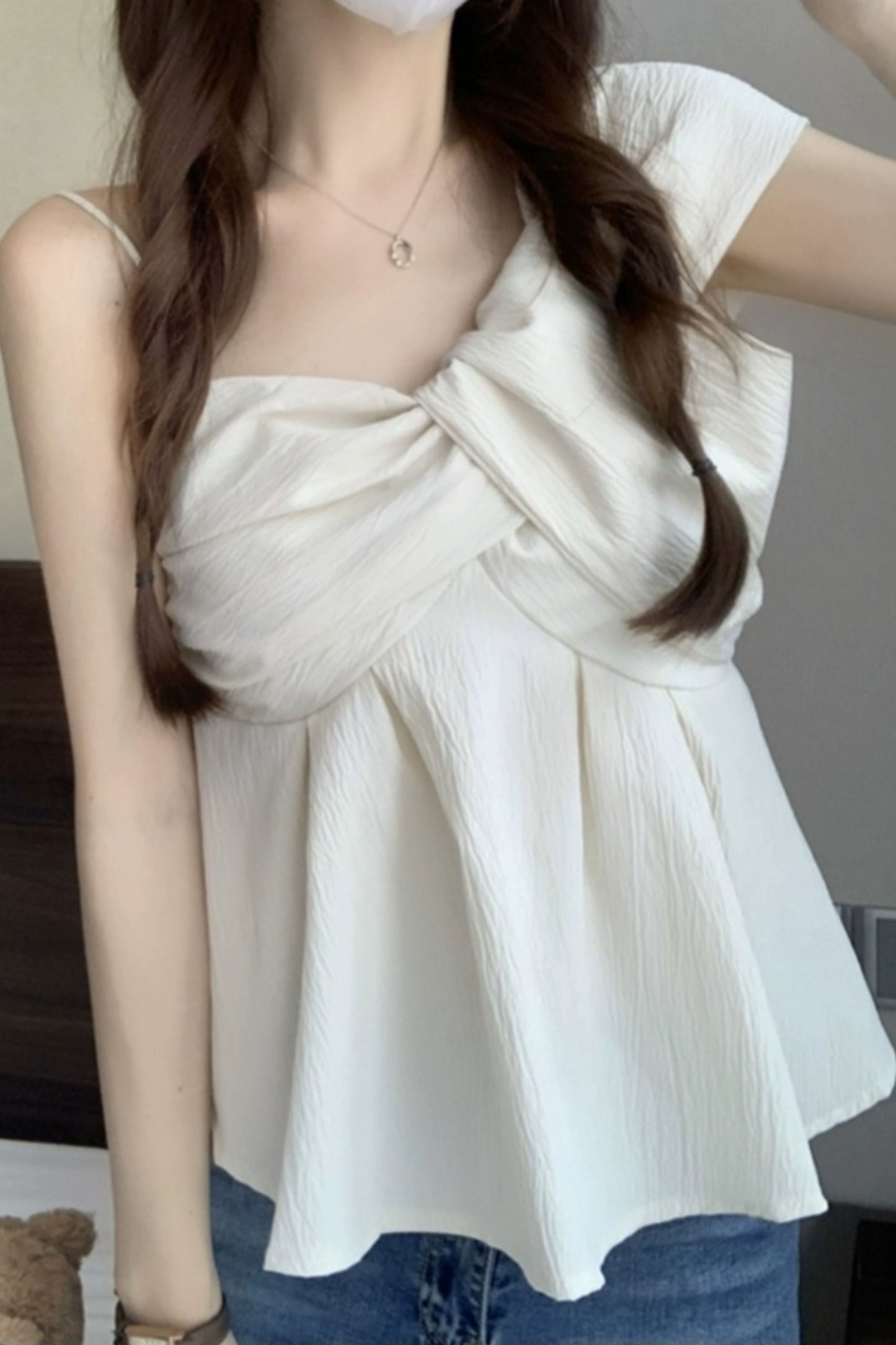Unbalanced Pleated Sleeveless Blouse Top