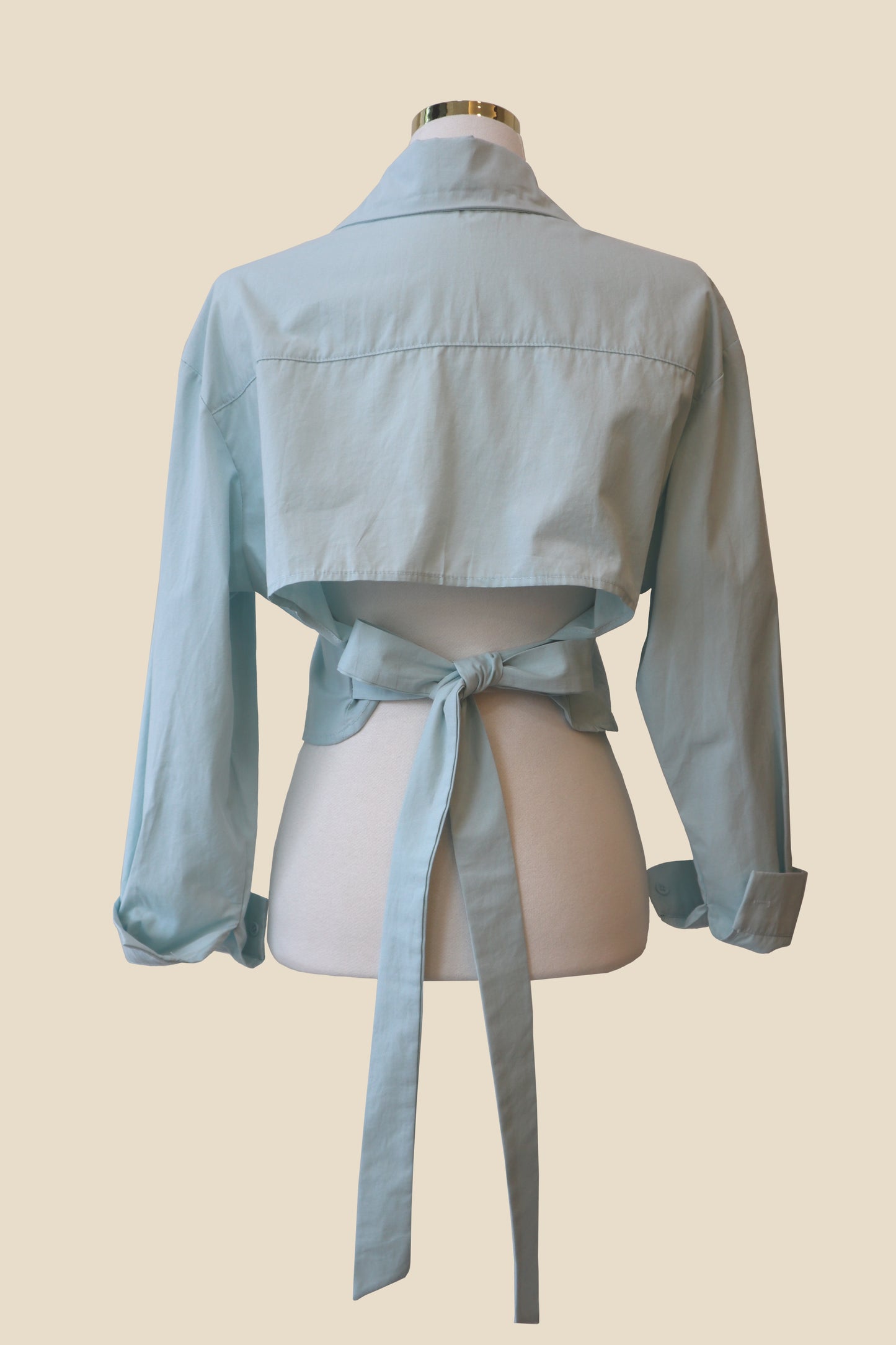 Ribbon Back Cropped Collared Shirt