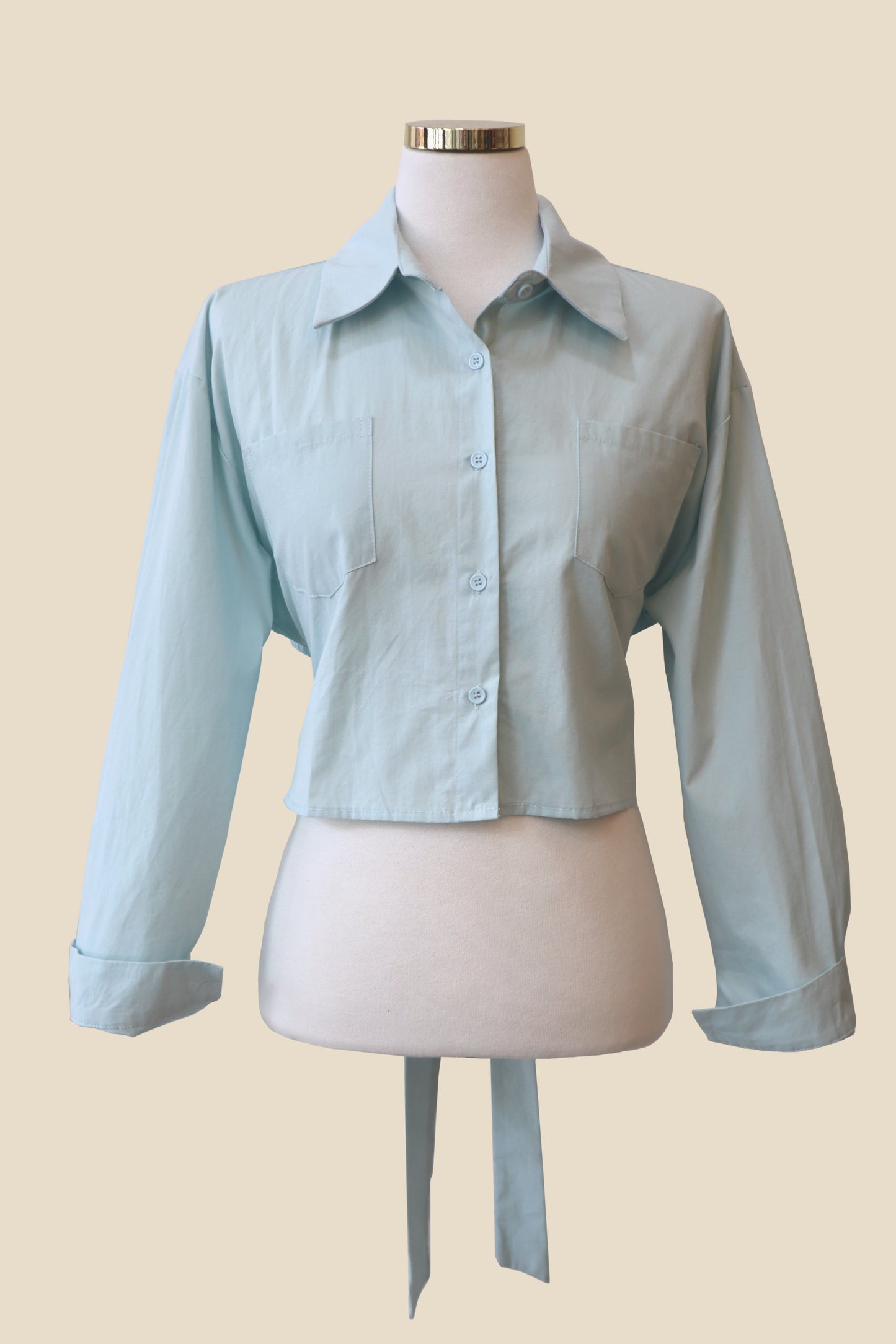 Ribbon Back Cropped Collared Shirt