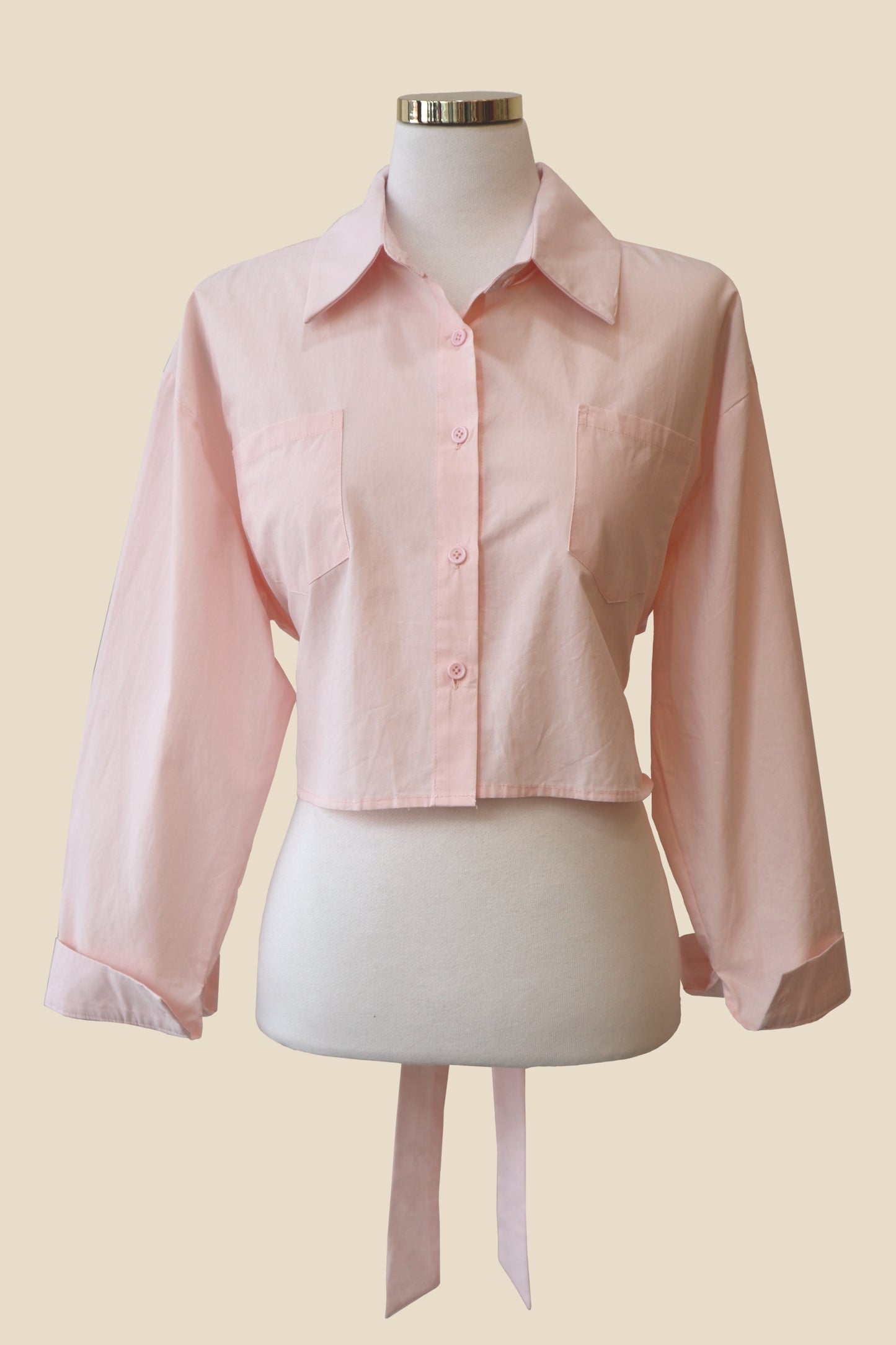 Ribbon Back Cropped Collared Shirt