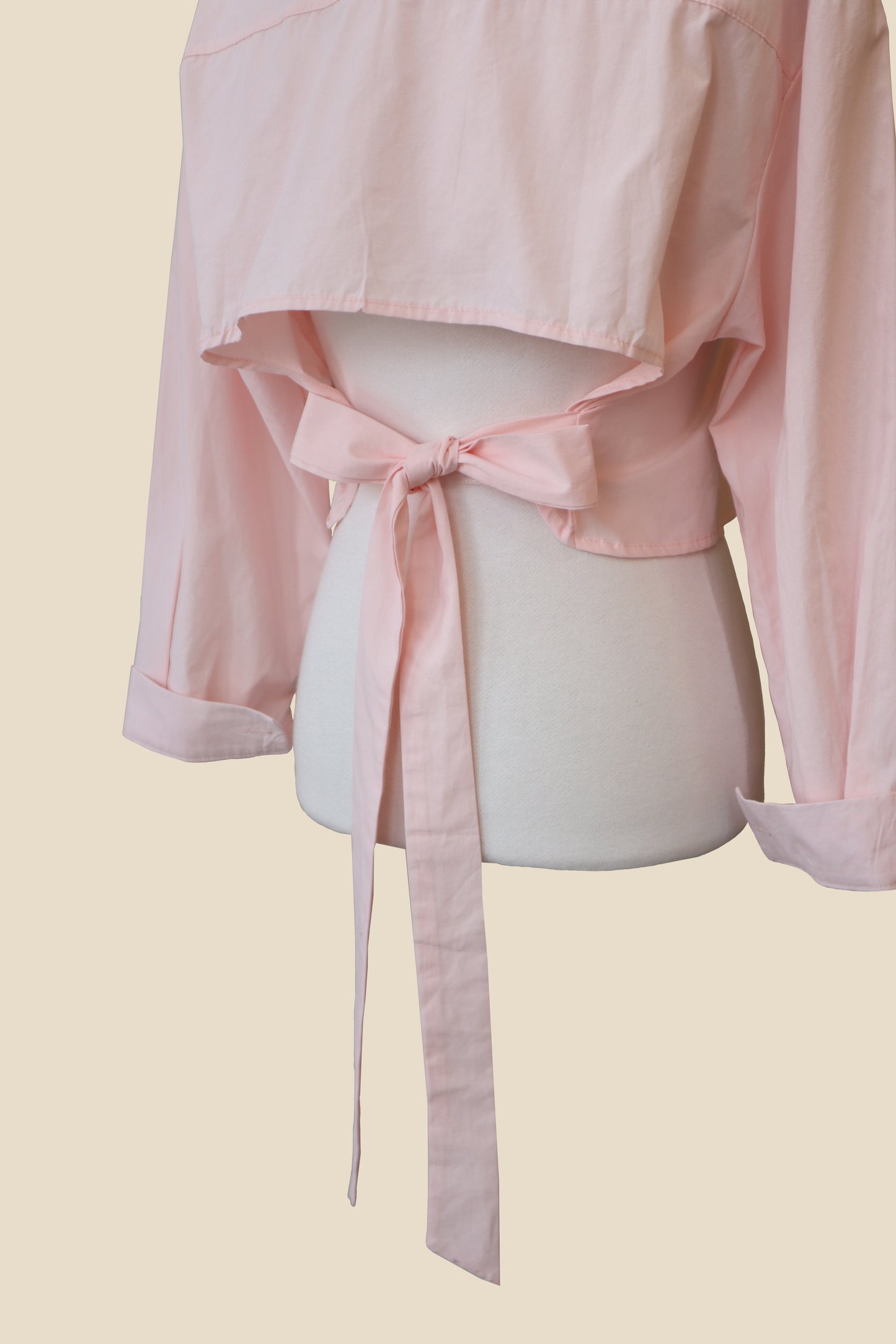 Ribbon Back Cropped Collared Shirt