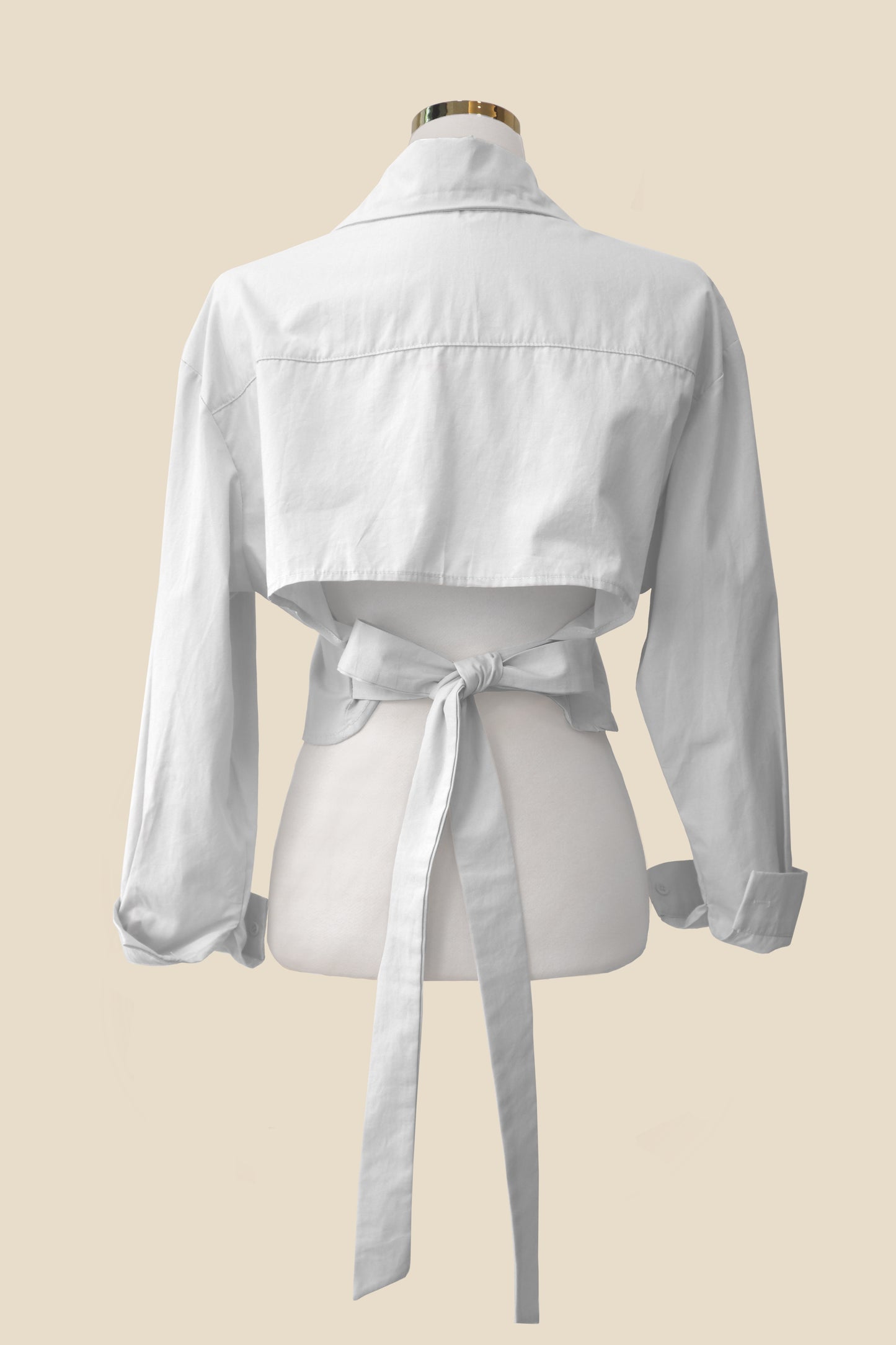 Ribbon Back Cropped Collared Shirt