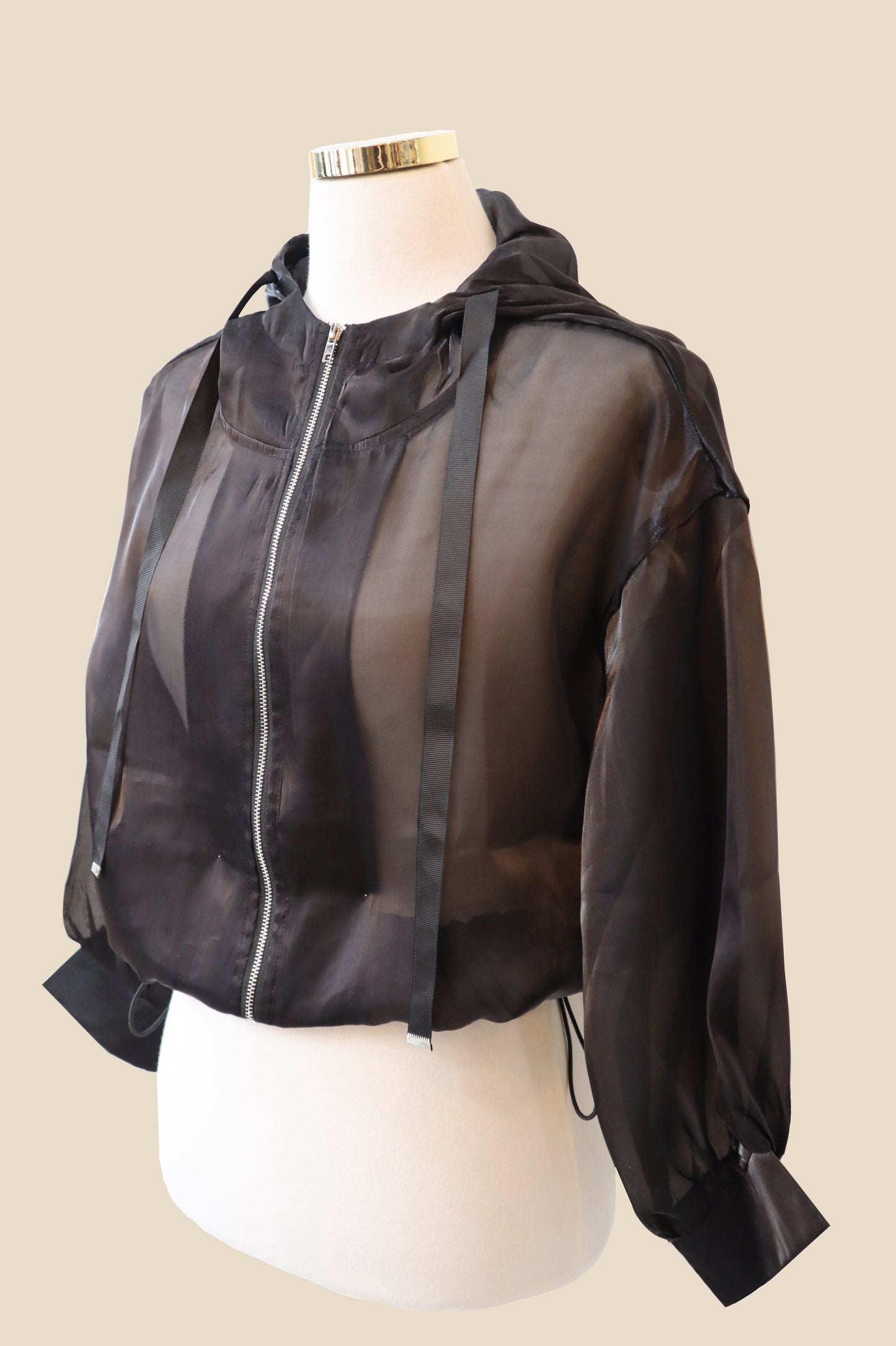 Glossy Sheer Mesh Zip-Up