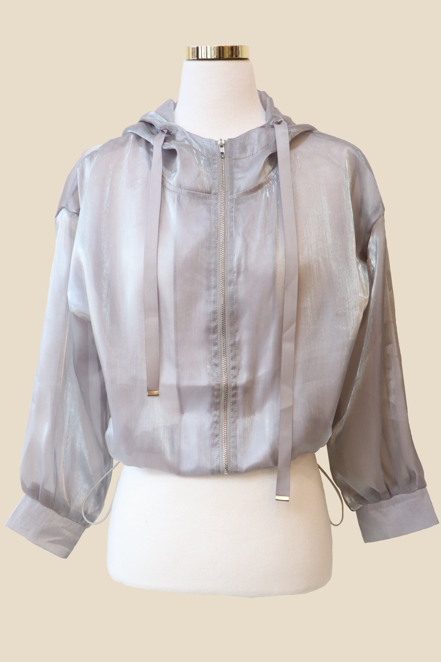 Glossy Sheer Mesh Zip-Up