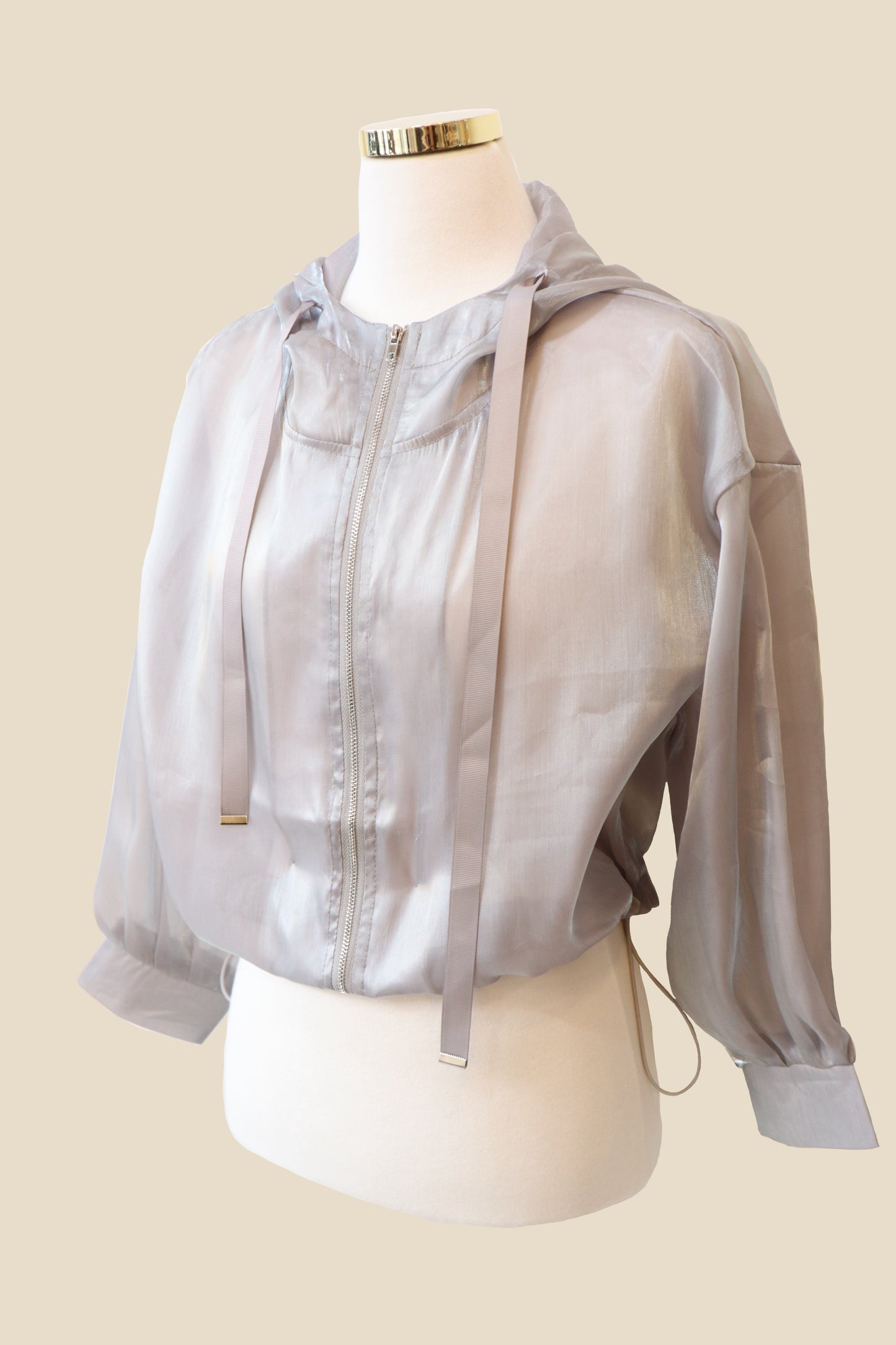 Glossy Sheer Mesh Zip-Up