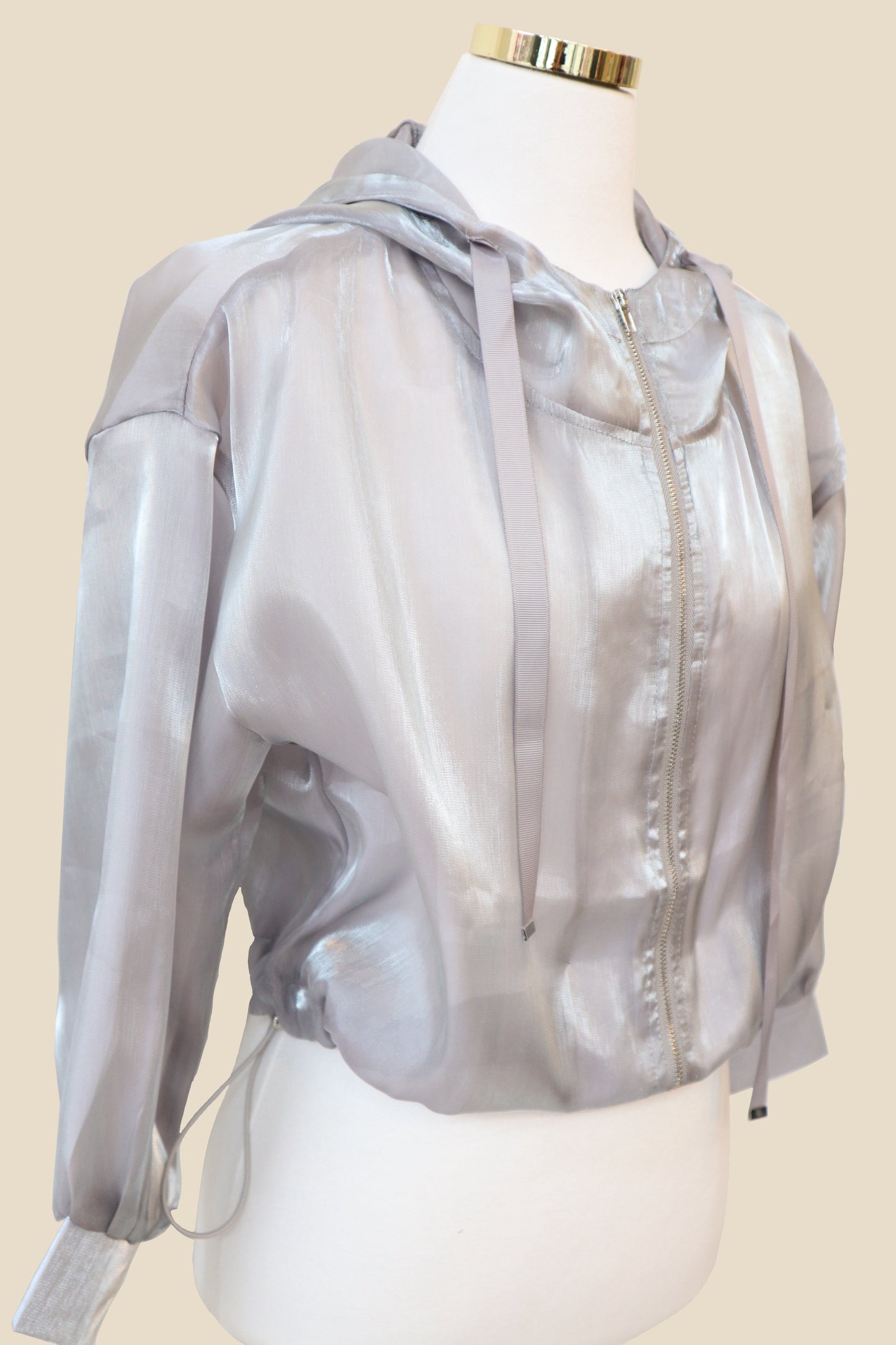Glossy Sheer Mesh Zip-Up