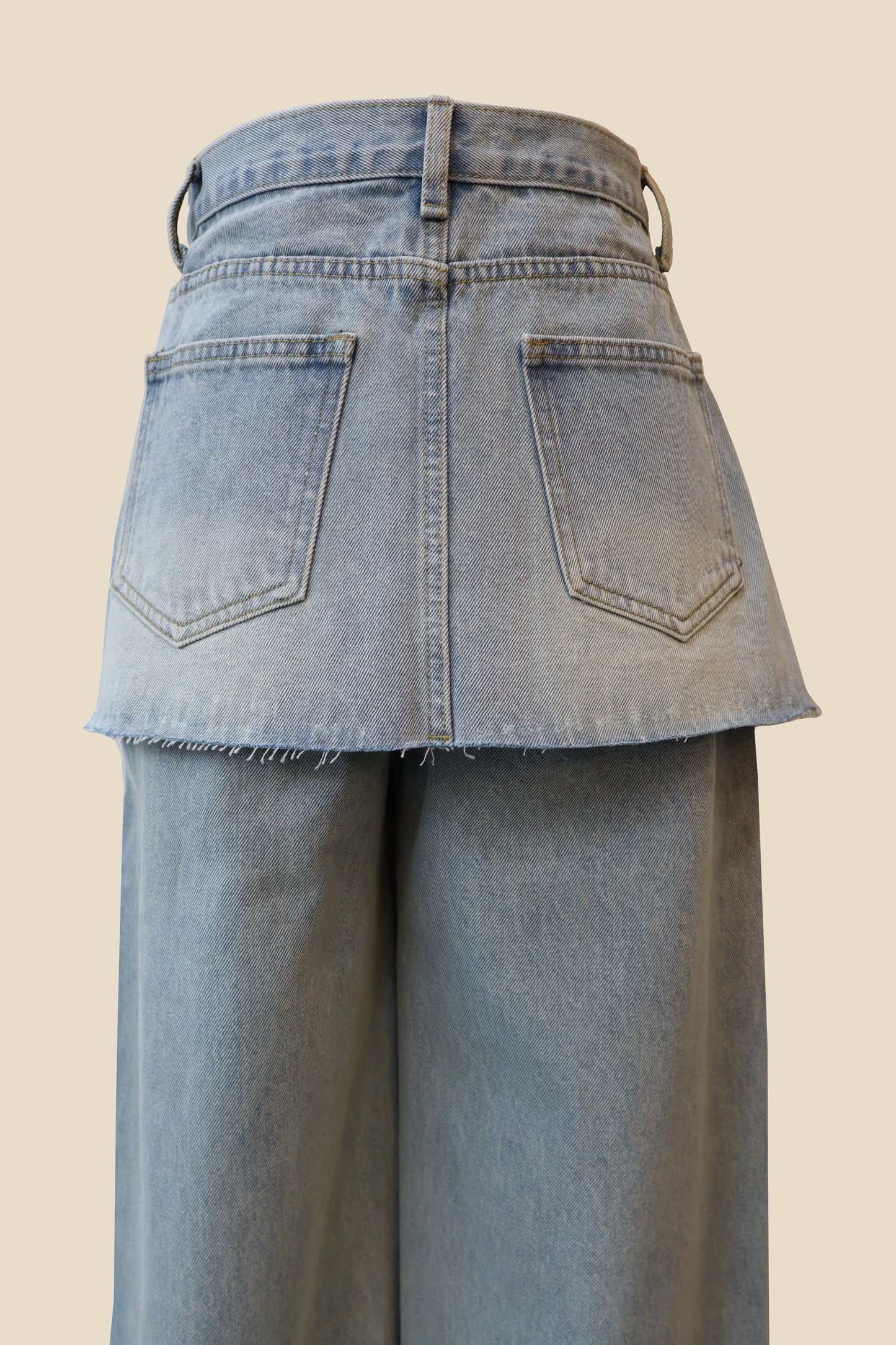 Straight-Wide Wrap Skirt Denim Pants