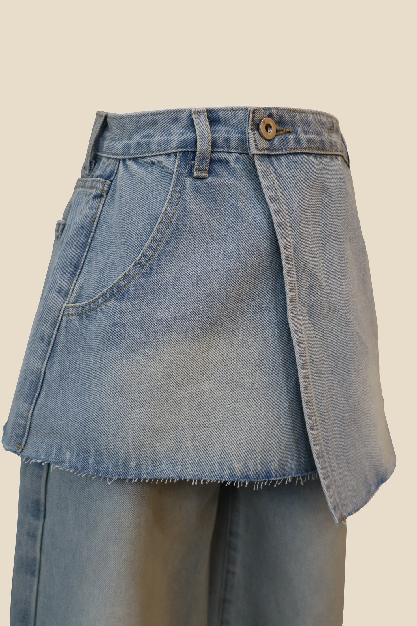 Straight-Wide Wrap Skirt Denim Pants