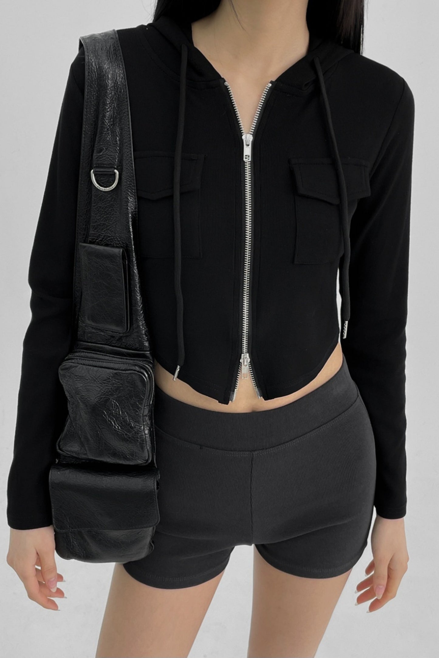 Double Pocket Cropped Zip-Up