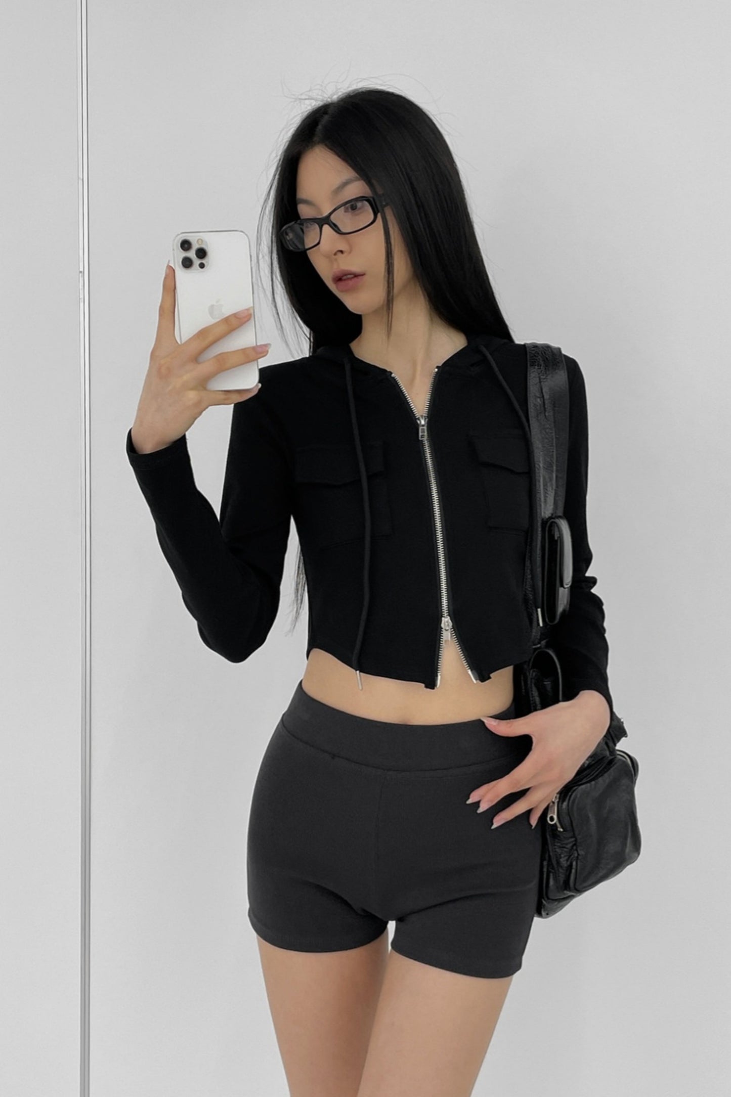 Double Pocket Cropped Zip-Up
