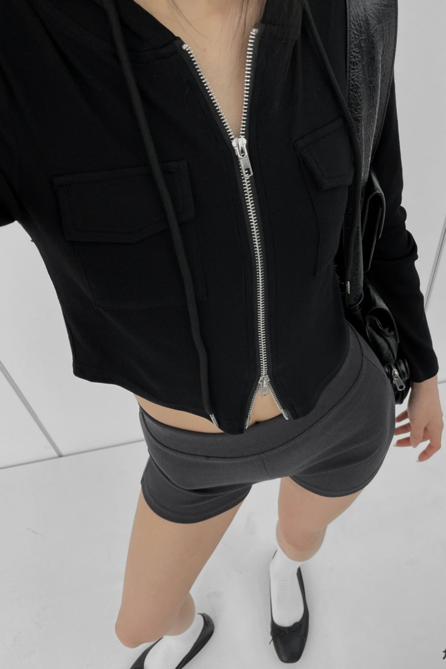 Double Pocket Cropped Zip-Up