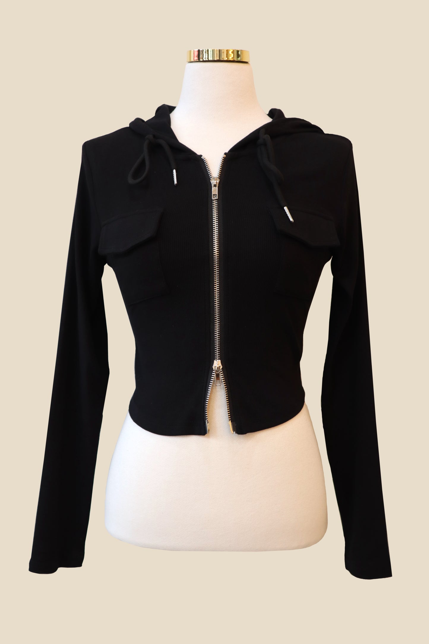 Double Pocket Cropped Zip-Up