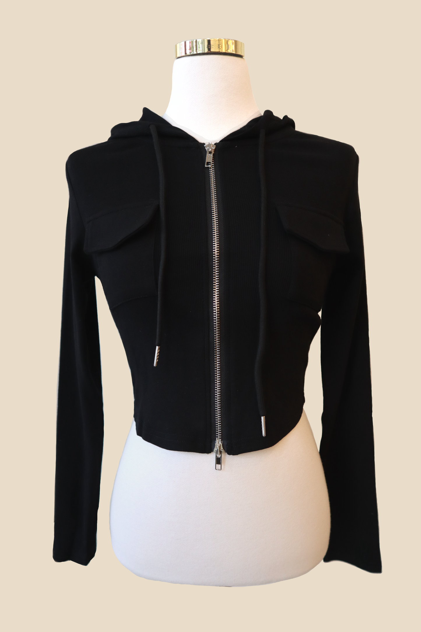 Double Pocket Cropped Zip-Up