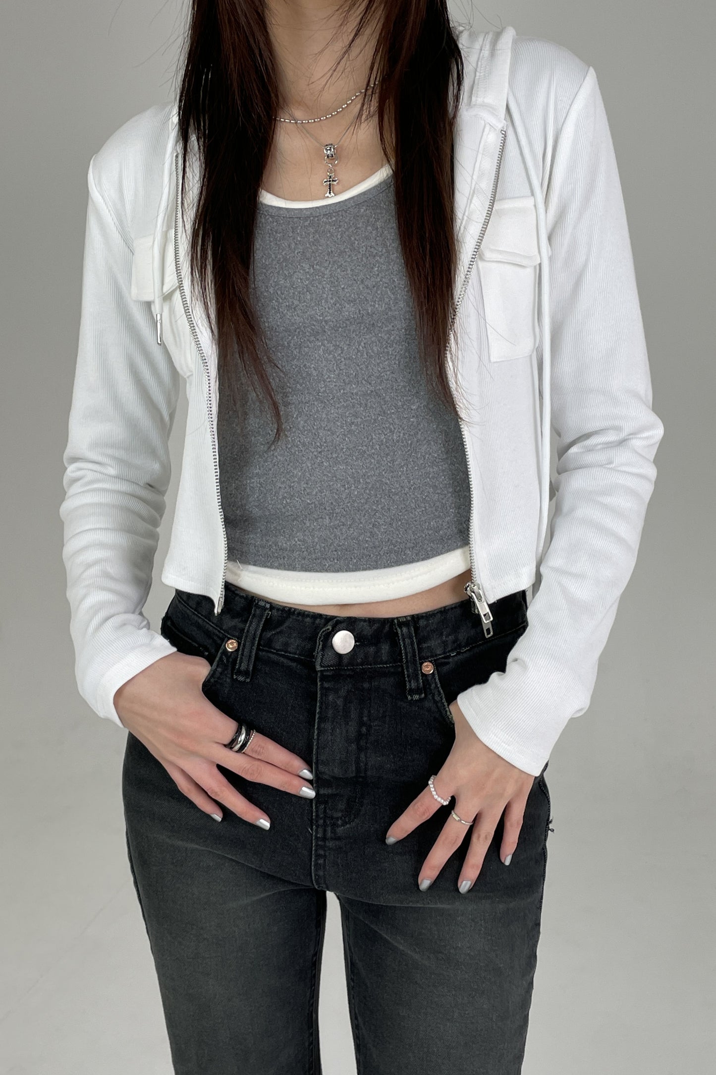Double Pocket Cropped Zip-Up
