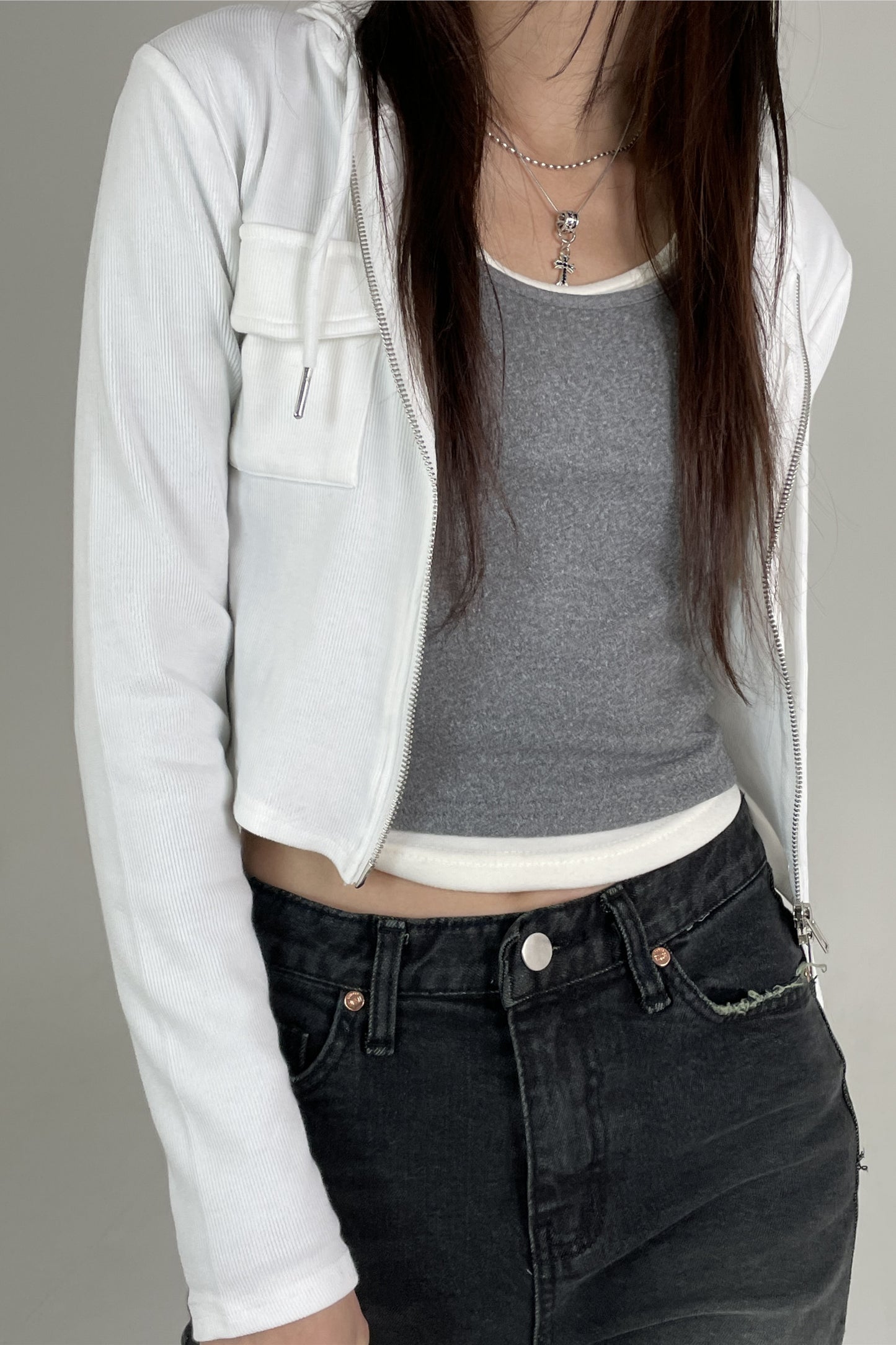Double Pocket Cropped Zip-Up