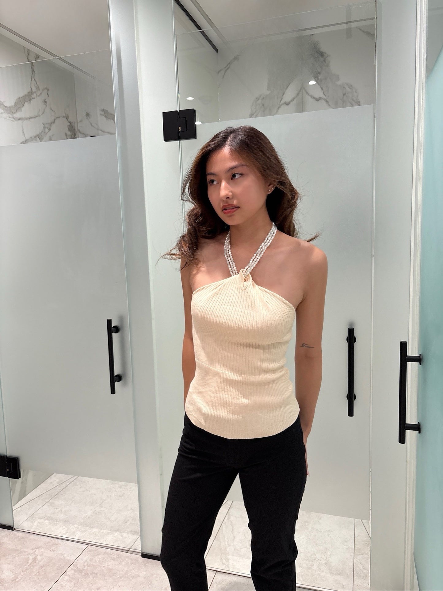 Pearl-Neck Sleeveless Top