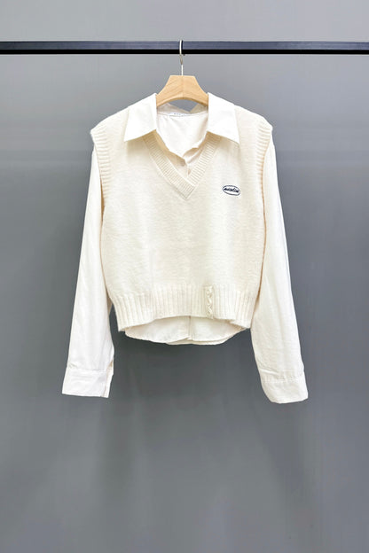 Soft Knitted Vest Shirt Set