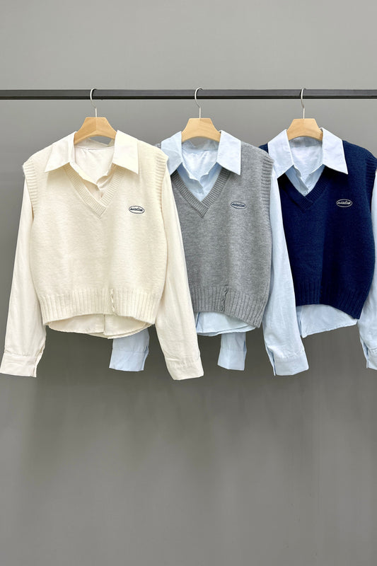 Soft Knitted Vest Shirt Set