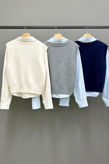 Soft Knitted Vest Shirt Set