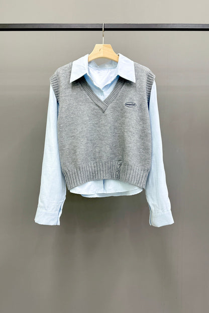 Soft Knitted Vest Shirt Set