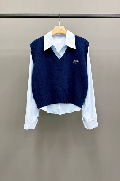Soft Knitted Vest Shirt Set