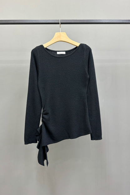 Side Ruffle Light Knit Long Sleeve