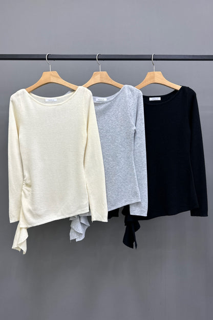 Side Ruffle Light Knit Long Sleeve
