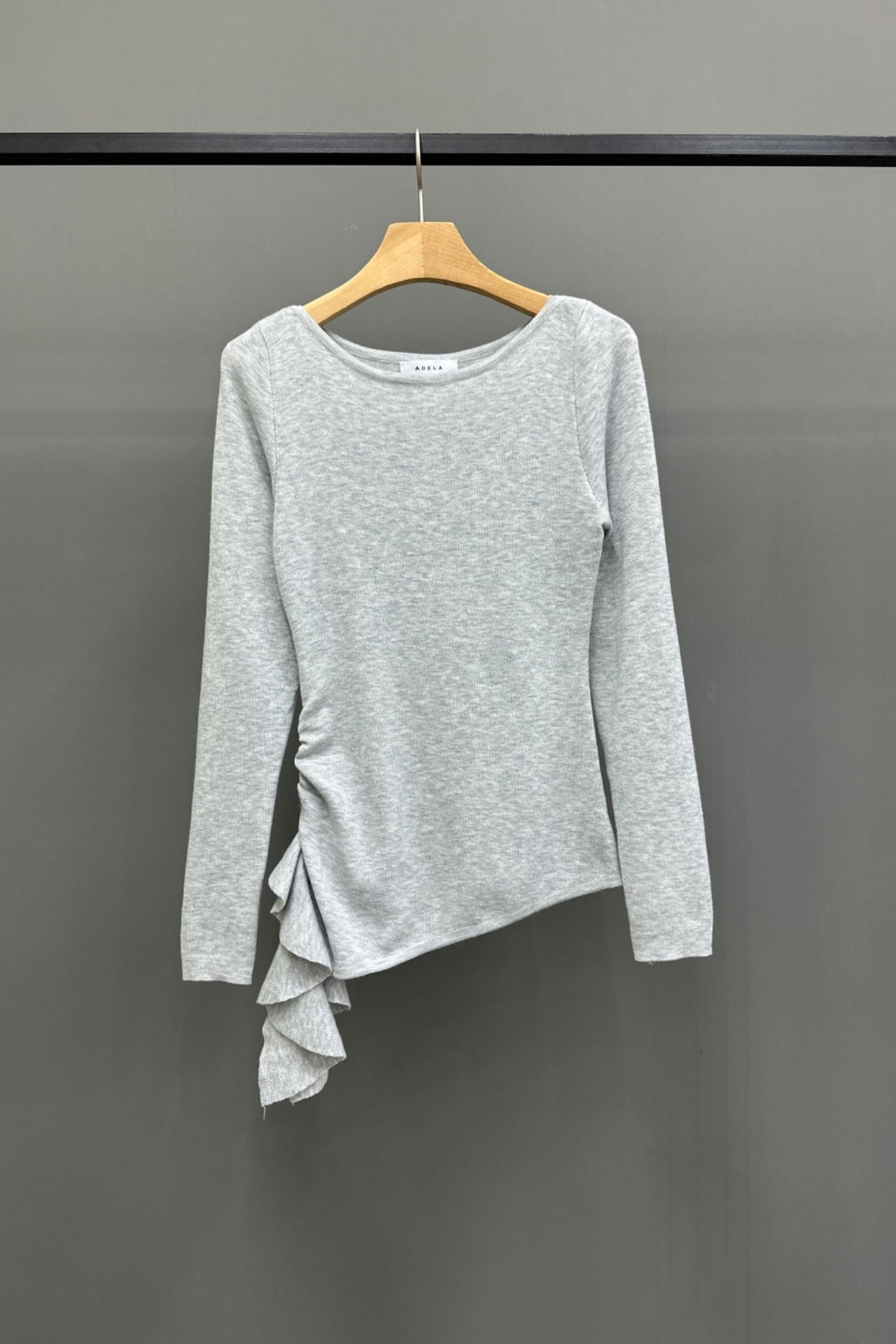 Side Ruffle Light Knit Long Sleeve