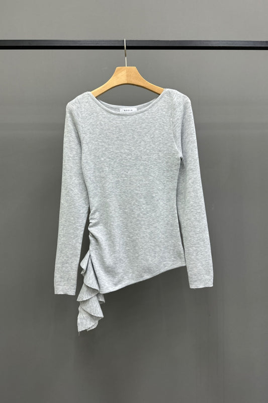 Side Ruffle Light Knit Long Sleeve