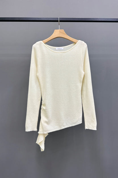 Side Ruffle Light Knit Long Sleeve