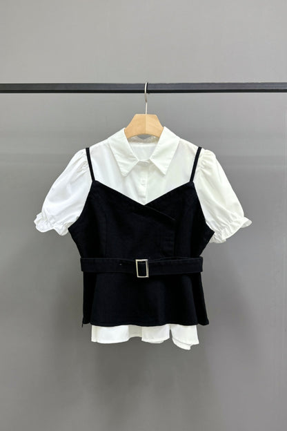 Double-Layered Denim Tank Shirt Set