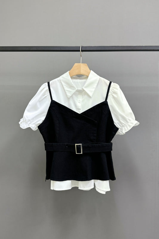 Double-Layered Denim Tank Shirt Set