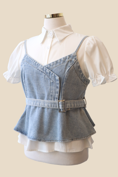 Double-Layered Denim Tank Shirt Set
