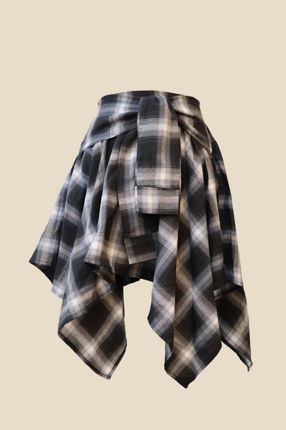 Wrap Tie Plaid Skirt
