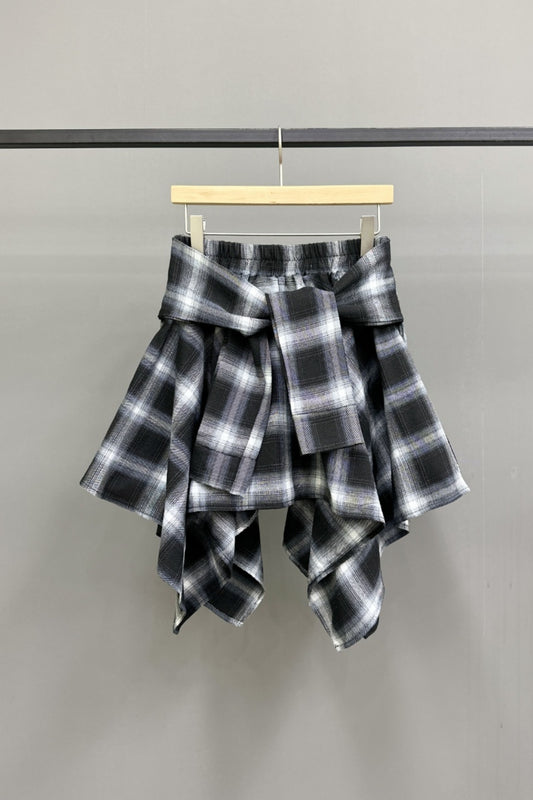Wrap Tie Plaid Skirt