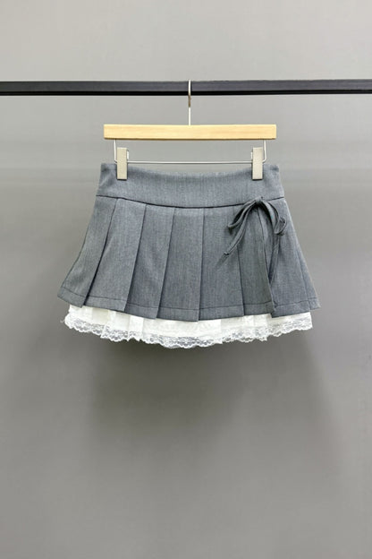 Lace Pleated Mini Skirt