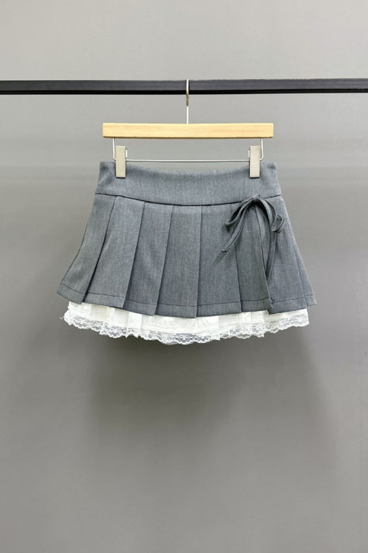 Lace Pleated Mini Skirt