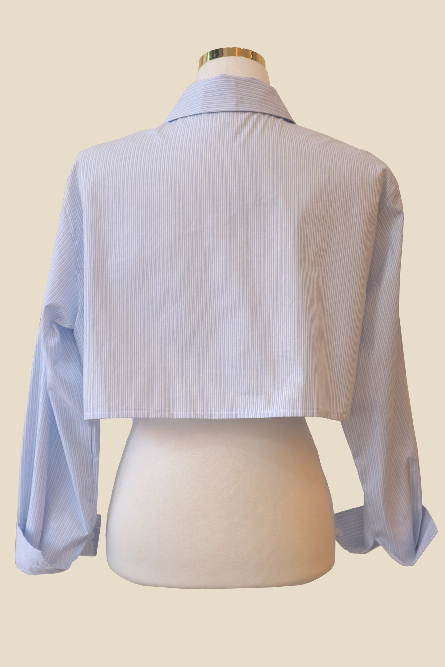 Cropped Stripe Collared Shirt Scrunchie Set