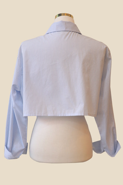 Cropped Stripe Collared Shirt Scrunchie Set
