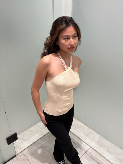 Pearl-Neck Sleeveless Top