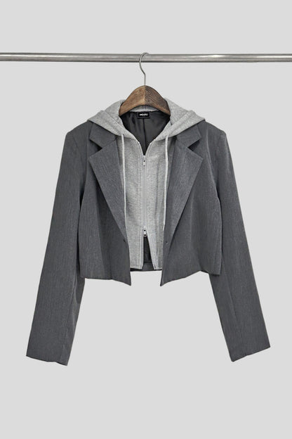Two-Toned Hooded Blazer Skort Set