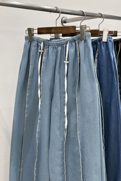 New Track Wide Leg Stringed Denim Pants