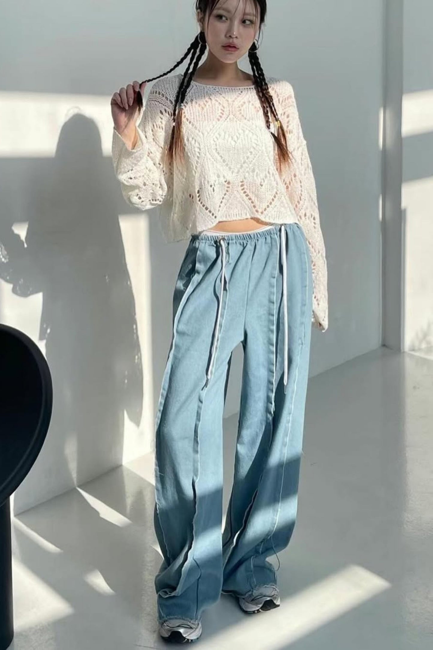 New Track Wide Leg Stringed Denim Pants